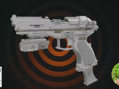 White Cyberpunk Tactical Pistol - Futuristic High-Tech Blaster 3D model