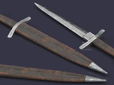 Medieval Crusader Dagger with Leather Case 3D model