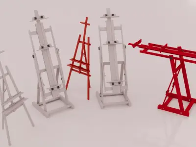 Easel Set  Wooden Studio Easels Low-poly 3D model