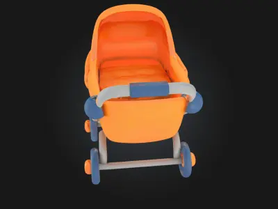 Orange Pram Icon  Whimsical Symbol of Care and Comfort 3D model