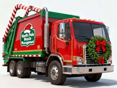 North Pole Christmas Garbage Truck 3D Model - Waste Vehicle Low-poly 3D model