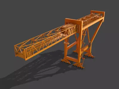 PBR Port Container Crane - Yellow Dark Low-poly 3D model
