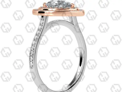Ring 207 Pear Shape Cathedral Double Halo pave set with Gems 3D print model