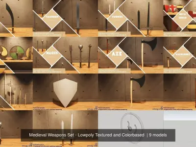 Medieval Weapons Set - Lowpoly Textured and Colorbased  3D Model Pack