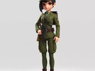 Female Army 3D Model Low-poly 3D model