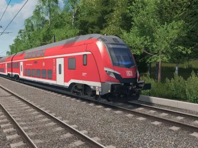 German Double Decker Train and Locomotive Low-poly 3D model