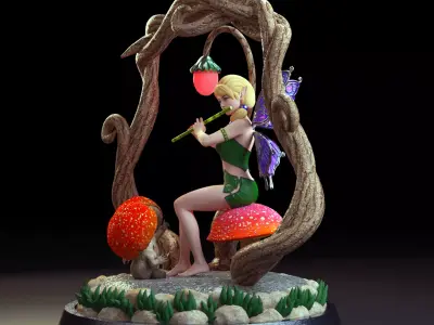 Tabletop Fairy Statue - The Forest Flute Player 3D print model
