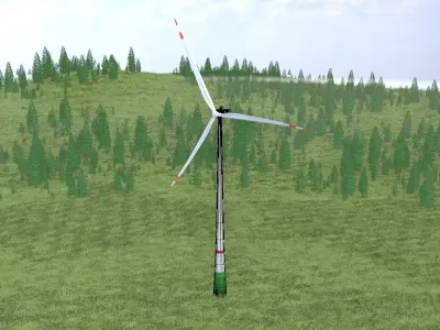 Wind turbine E1 H-163 RD 172 m with animation Low-poly 3D model
