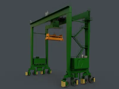 PBR Rubber Tyred Gantry Crane RTG V1 - Green Low-poly 3D model