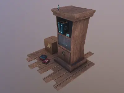 Bookcase wooden box with clock on top Free low-poly 3D model