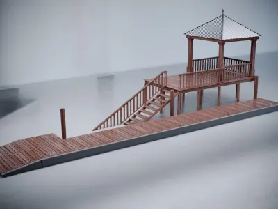 marina wooden gazebo with stairs 3D model