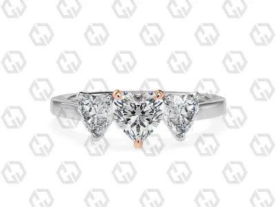 Ring 134 Heart 3 stone ring plain cathedral shank 3D print model