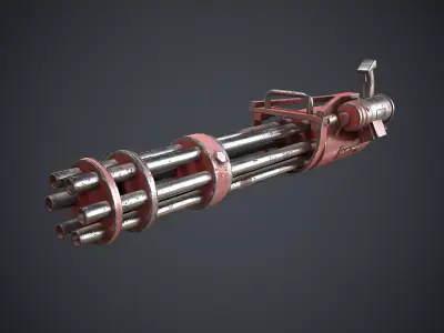 M134 Minigun Red Rust and Damaged Low-poly 3D model