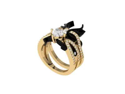 Heart Art Deco Ring Bridal Set 3D print model