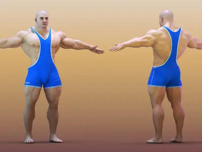 Muscular Athlete T pose in Asics Blue Singlet 3D model