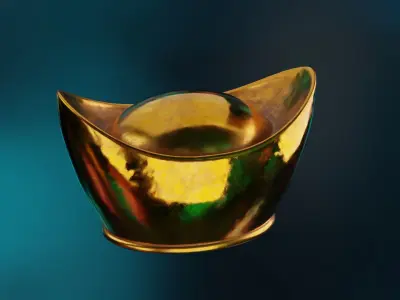 Gold Chinese Ingot Sycee Low-poly 3D model