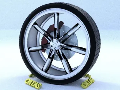 ORTAS CAR RIM 23 GAME READY RIM TIRE AND DISC 3D model