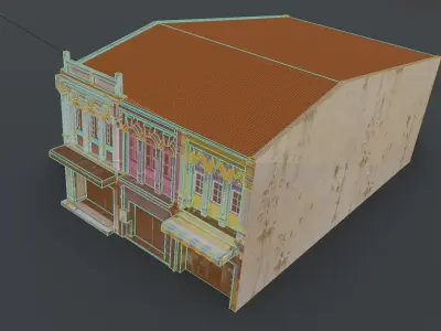Phuket-Oldtown-6 colorful building Low-poly 3D model
