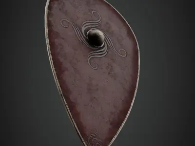 Slavic kite leather shield-painted red with spiral symbol Low-poly 3D model purchase
