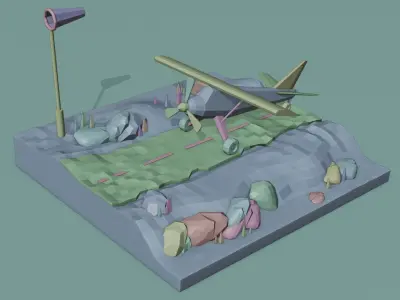 Airport plane in desert 3D model