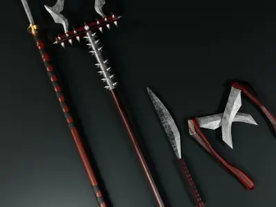 4 Ninja Weapons pack Low-poly 3D model
