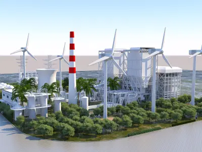 Wind power station - inside the power plant 3D model