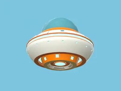 Cartoon UFO A1 - SciFi Flying Saucer - White Orange Low-poly 3D model