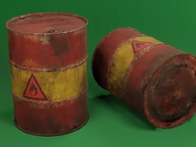Damaged flammable barrel Free low-poly 3D model