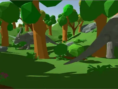 LowPoly Triceratops in forest Free low-poly 3D model