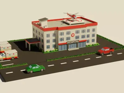 Hospital game ready ambulance Low-poly 3D model