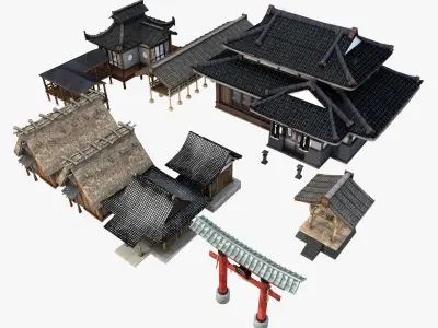 Ancient Japanese Village Collection Low-poly 3D model