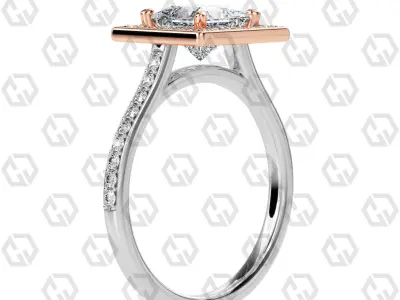 Ring 198 Princess Shape Cathedral Halo pave set with Gems 3D print model