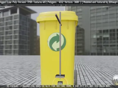 Yellow Bin 120L Low-Poly-Version Rigged Low-poly 3D model