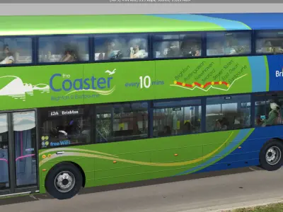 Wrightbus Streetdeck Coaster Green livery Low-poly 3D model