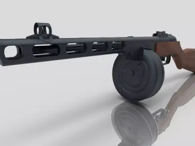 PPSH-41 rifle with wooden handle Low-poly 3D model