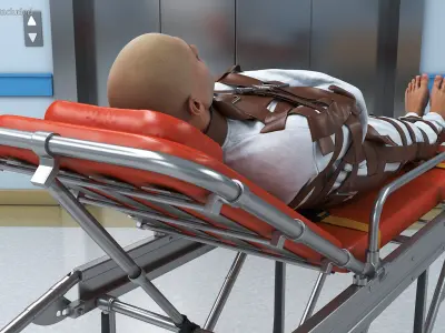 Patient in Straitjacket on Hospital Stretcher 3D model