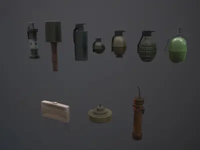 GRENADE BUNDLE - 10 ASSETS Ready for Download Low-poly 3D model