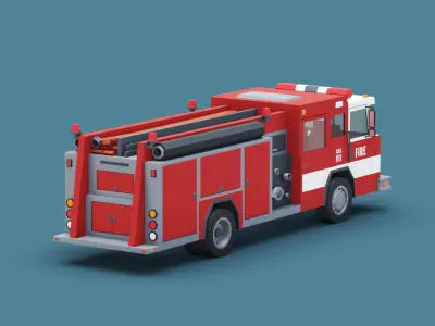 Cartoon Stylized American Fire Truck Low-poly 3D model