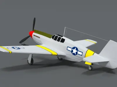 Low Poly Cartoon North American P-51 Mustang Low-poly 3D model