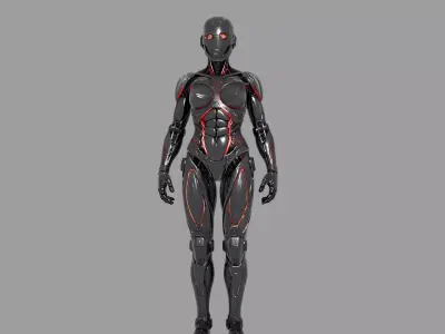 Glowing Red Metallic Female Android 3D model