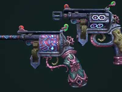 Modular stylized dwarf revolver Low-poly 3D model