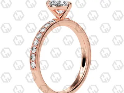 Ring 64 Heart Shape milgrain pave set ring with Gems 3D print model