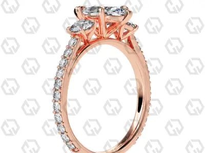 Ring 125 Marquise cathedral pave set shank 3 stone ring 3D print model