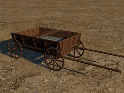Wooden cart 3D model shop