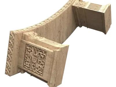 Stone Bench 02 Curved Low-poly 3D model