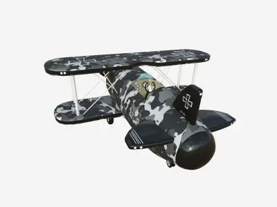 Airplane Cartoon A11 Black Camouflage - Classic Aircraft Low-poly 3D model