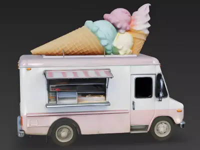 Realistic Summer Ice Cream Truck 3d model Low-poly 3D model