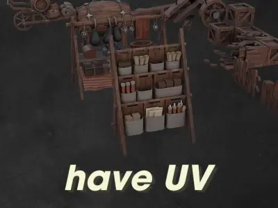 Combo 11 Props Enviroments Medieval lowpoly game asset Low-poly 3D model