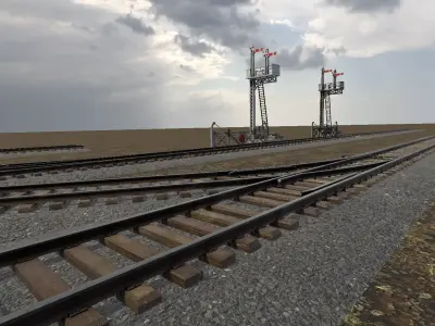 Modular Rail Track and Signal Crossing Low-poly 3D model