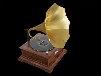 Gramophone golden Low-poly 3D model